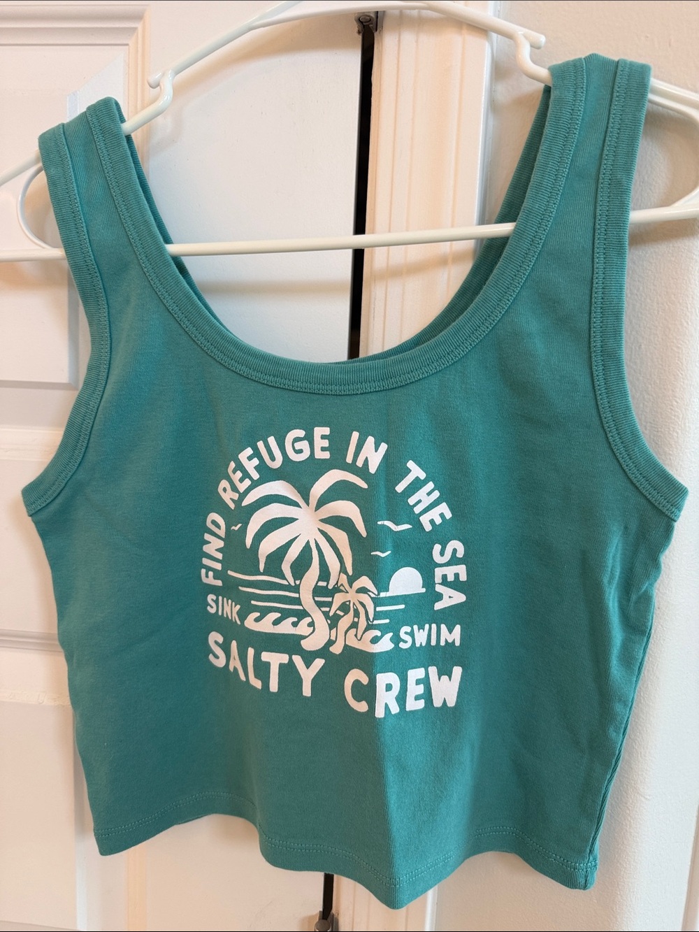 Salty Crew Teal Girls' Tank Swim Coverup with White Beach Graphic